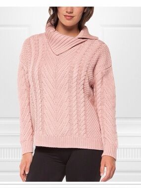Women’s Cable Knit Mock Neck Sweater - Blush Pink